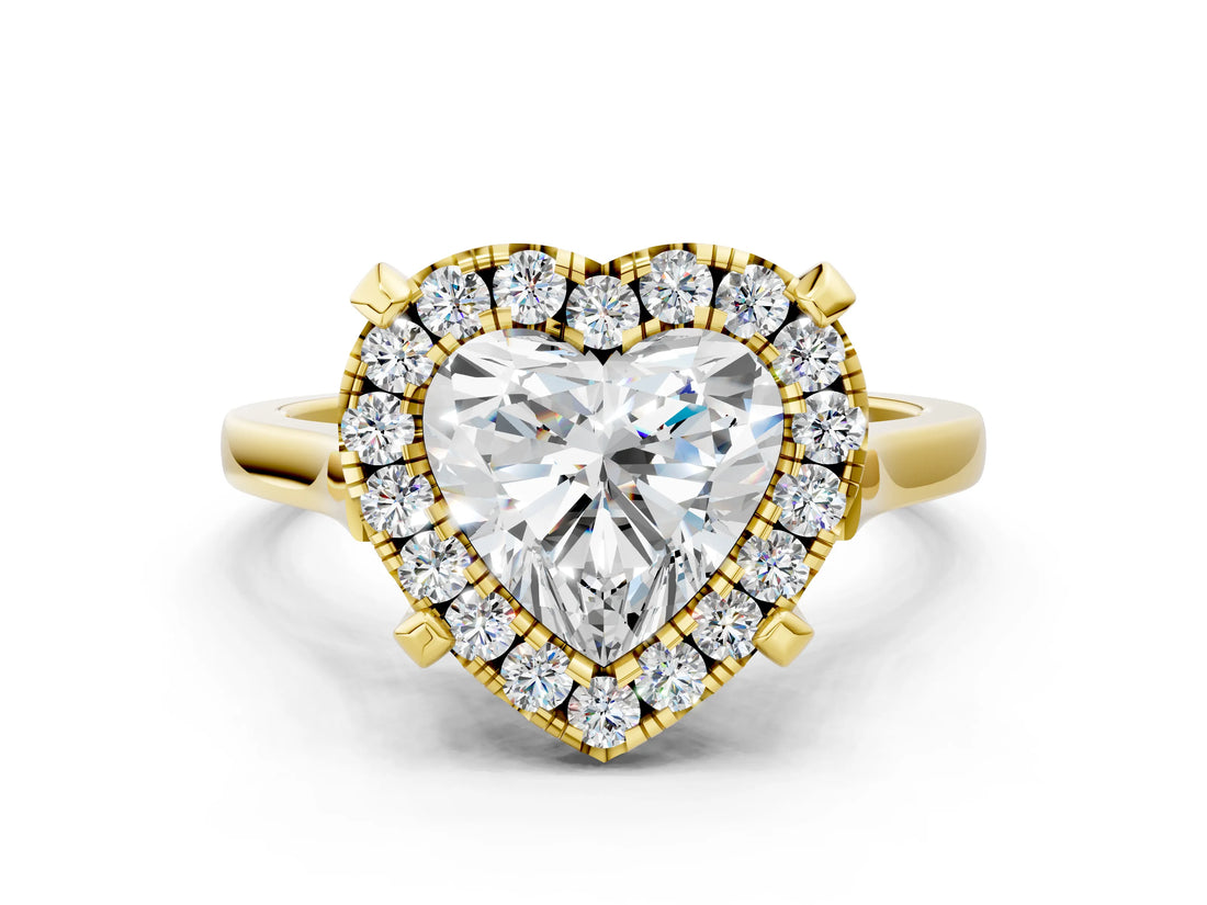 Yellow gold Heart Diamond Cluster Halo Solitaire with Four-Prong Setting_94