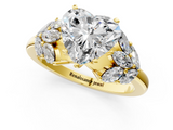 Yellow gold Heart Diamond Cluster Leaf Design Ring with Prong Setting_69