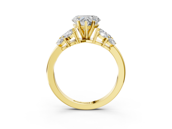 Yellow gold Heart Diamond Cluster Leaf Design Ring with Prong Setting