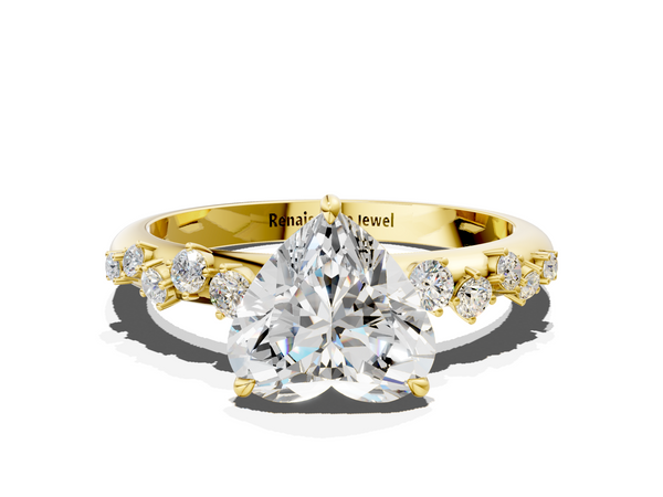 Yellow gold Heart Diamond Cluster Prong-Set Solitaire Ring