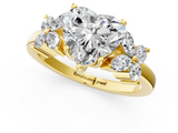 Yellow gold Heart Diamond Floral Cluster Ring with Solitaire Band and Prong Setting_76
