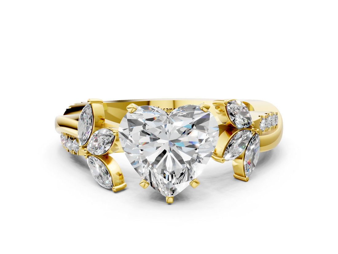 Yellow gold Heart Diamond Floral Vine Solitaire Engagement Ring_4