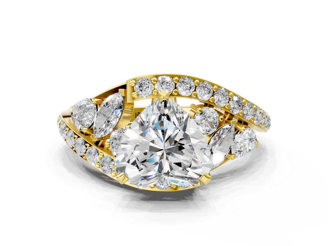 Yellow gold Heart Diamond Halo Ring with Marquise and Pavé Band in Prong Setting_66