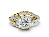 Yellow gold Heart Diamond Halo Ring with Marquise and Pavé Band in Prong Setting_66