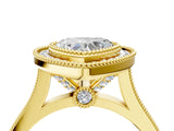 Yellow gold Heart Diamond Halo Ring with Milgrain Frame and Pavé Band_64
