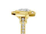 Yellow gold Heart Diamond Halo Ring with Milgrain Frame and Pavé Band_65