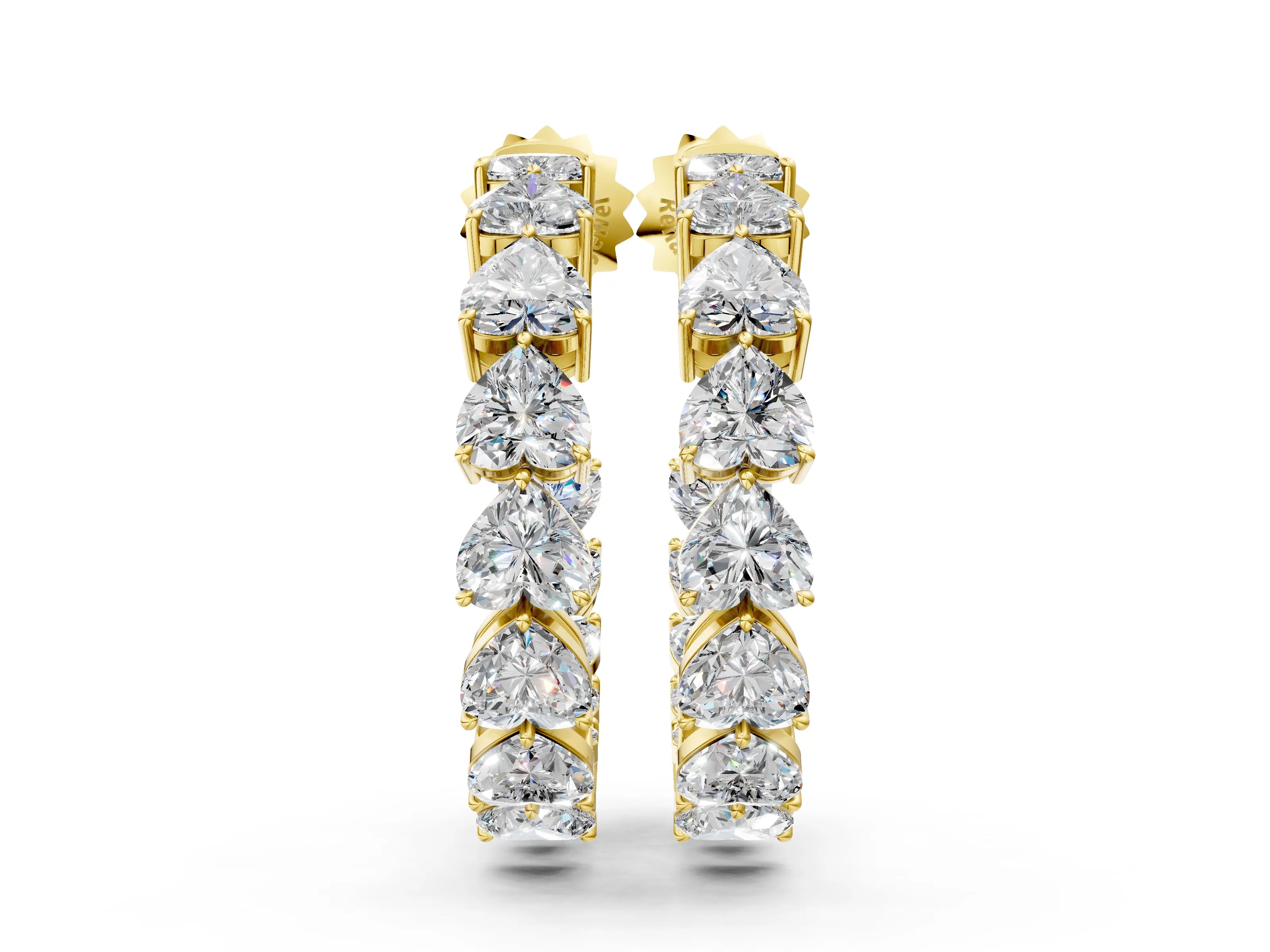 Yellow gold Heart Diamond Huggie Hoop Earrings