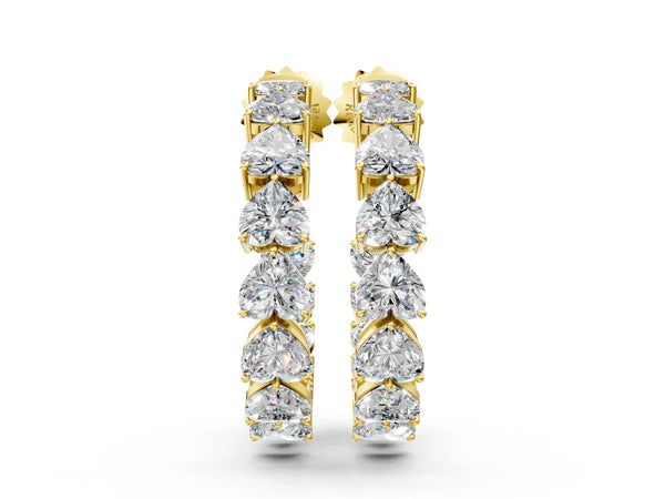Yellow gold Heart Diamond Huggie Hoop Earrings
