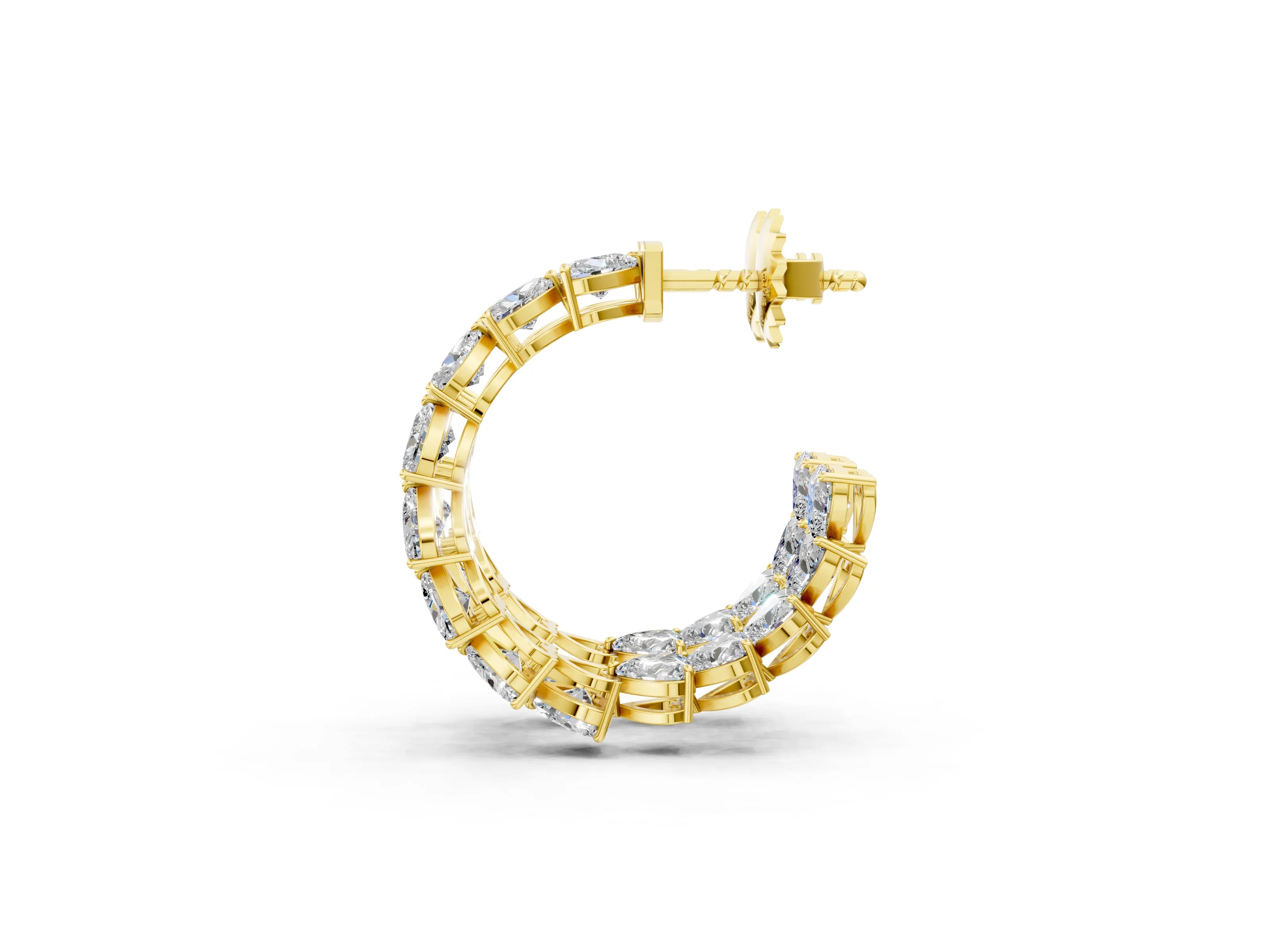 Yellow gold Heart Diamond Huggie Hoop Earrings_1