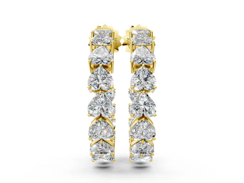 Yellow gold Heart Diamond Huggie Hoop Earrings