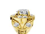 Yellow gold Heart Diamond Milgrain Marquise Filigree Engagement Ring with Prong Setting_11