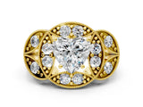 Yellow gold Heart Diamond Milgrain Marquise Filigree Engagement Ring with Prong Setting_6
