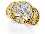 Yellow gold Heart Diamond Milgrain Marquise Filigree Engagement Ring with Prong Setting_7
