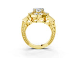 Yellow gold Heart Diamond Milgrain Marquise Filigree Engagement Ring with Prong Setting_9