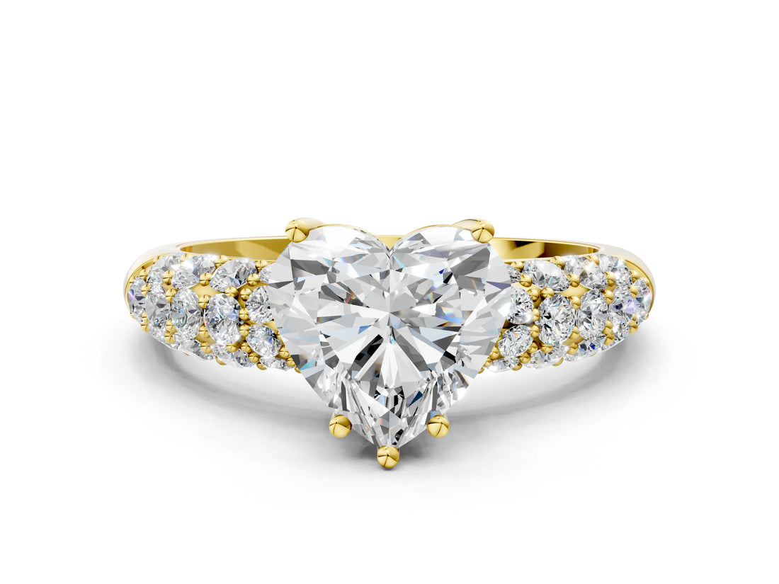 Yellow gold Heart Diamond Pavé Band Solitaire Ring with Four-Prong Setting_49