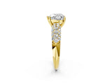 Yellow gold Heart Diamond Pavé Band Solitaire Ring with Four-Prong Setting_51