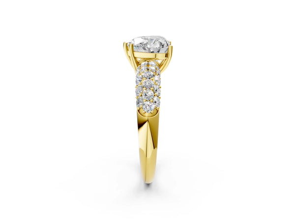 Yellow gold Heart Diamond Pavé Band Solitaire Ring with Four-Prong Setting