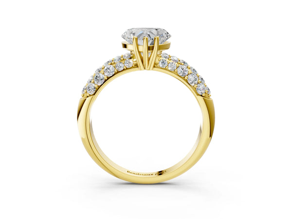 Yellow gold Heart Diamond Pavé Band Solitaire Ring with Four-Prong Setting