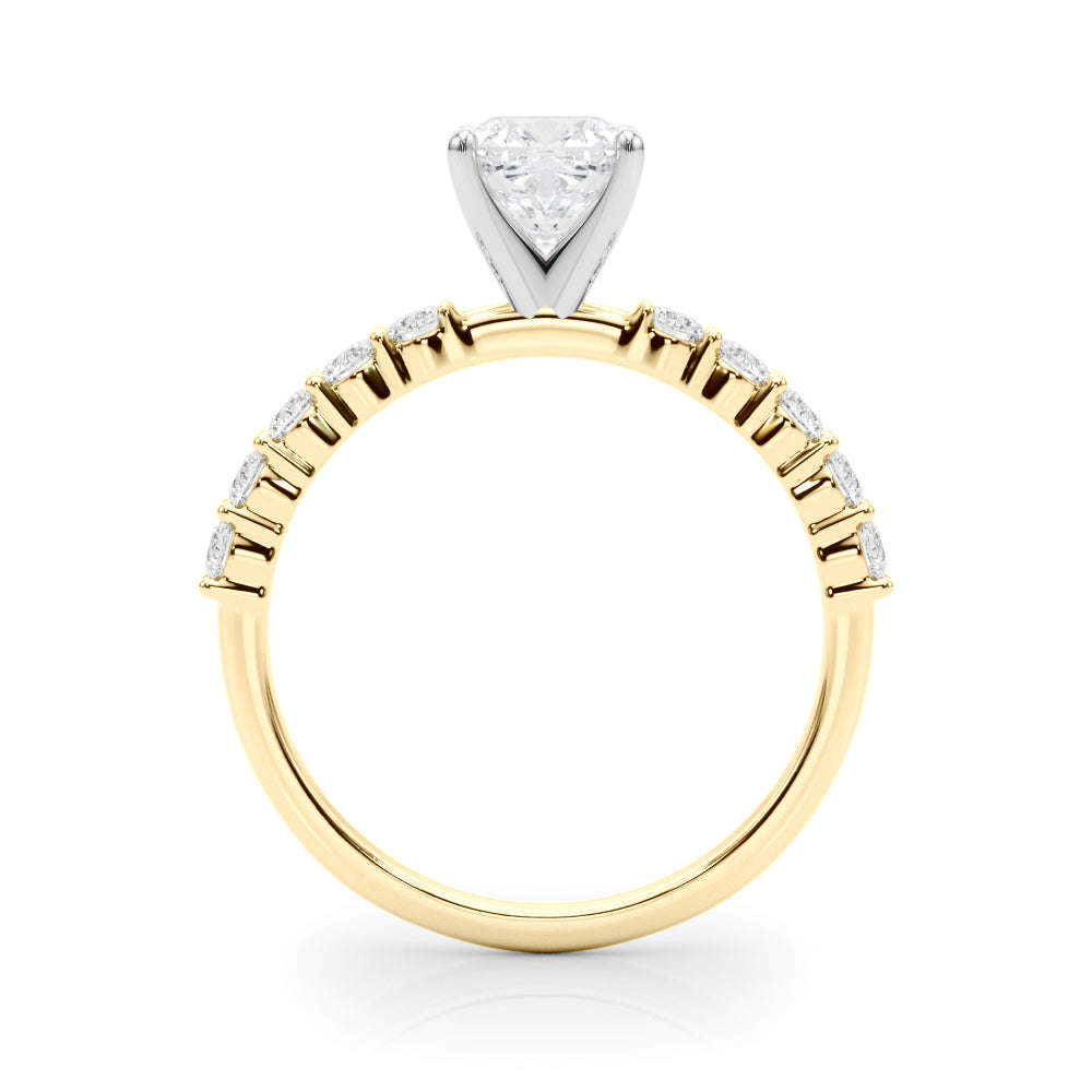 Yellow gold Heart Diamond Pavé Band Solitaire with Four-Prong Setting 1