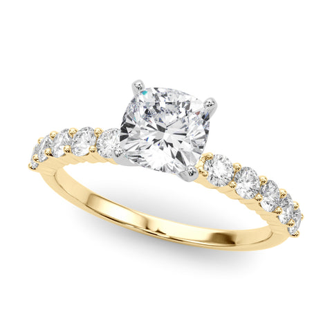 Yellow gold Heart Diamond Pavé Band Solitaire with Four-Prong Setting 2