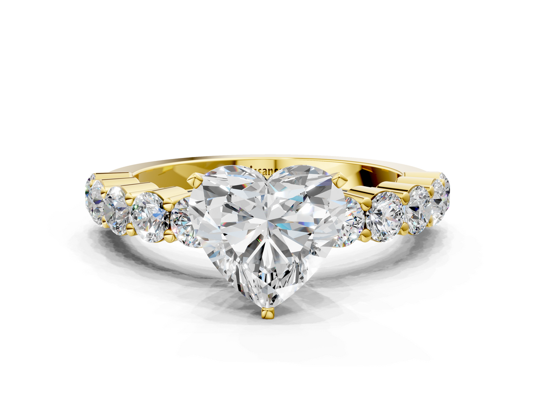 Yellow gold Heart Diamond Pavé Band Solitaire with Four-Prong Setting_16