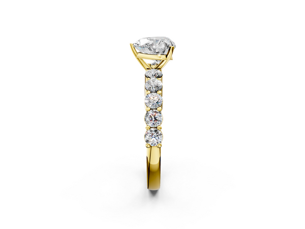 Yellow gold Heart Diamond Solitaire Ring with Shared Prong Round Side Stones