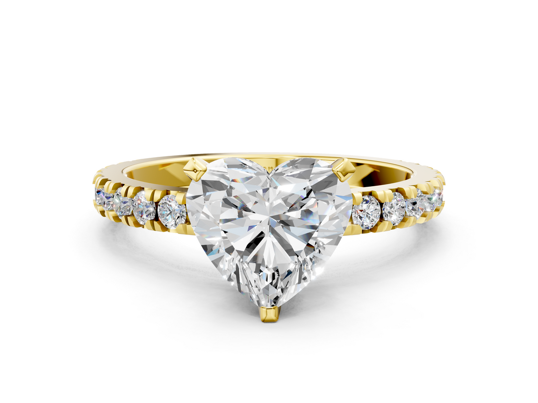 Yellow gold Heart Diamond Pavé Band Solitaire with Four-Prong Setting_182