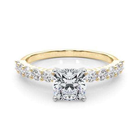 Yellow gold Heart Diamond Pavé Band Solitaire with Four-Prong Setting