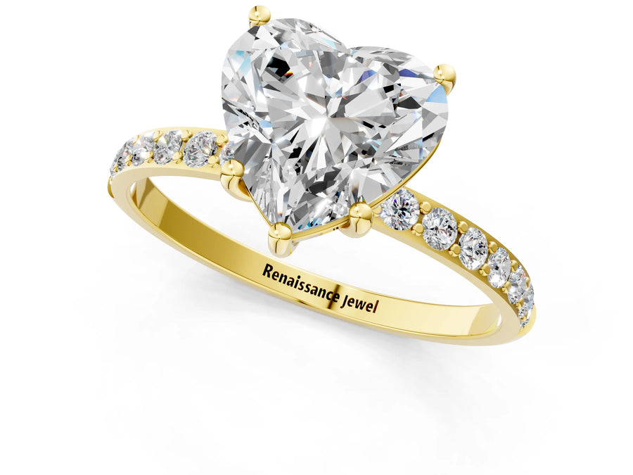 Yellow gold Heart Diamond Pavé Band with Six-Prong Setting