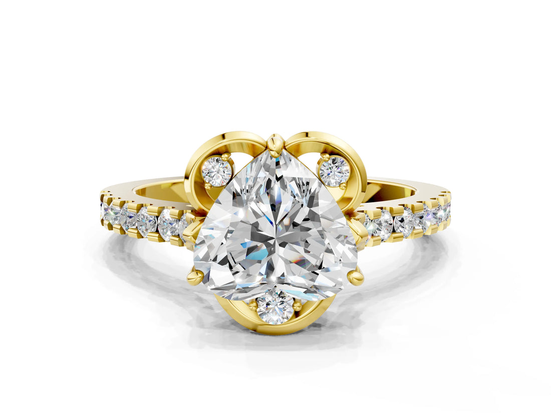 Yellow gold Heart Diamond Pave Band with Floral Prong Setting_27