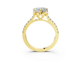 Yellow gold Heart Diamond Pave Band with Floral Prong Setting_30