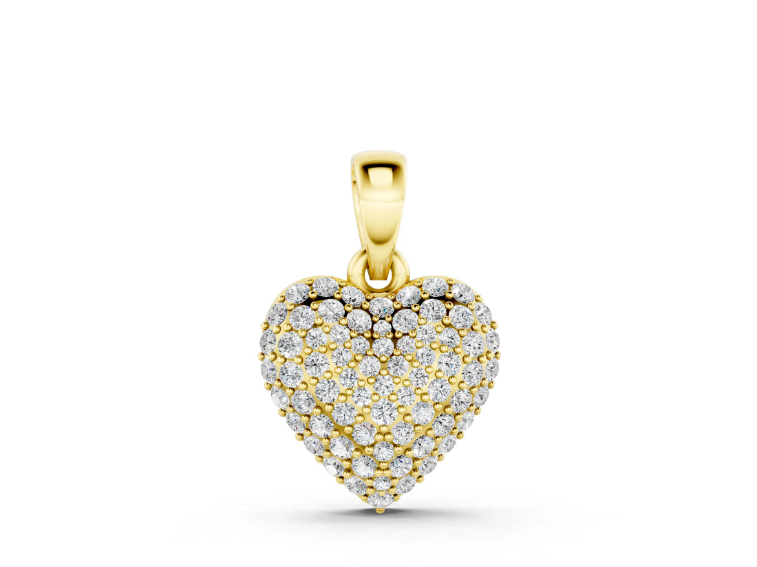 Yellow gold Heart Diamond Pendant with Pavé Setting_13