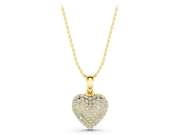 Yellow gold Heart Diamond Pendant with Pavé Setting