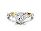 Yellow gold Heart Diamond Prong Set Engagement Ring with Pave Band_172