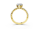 Yellow gold Heart Diamond Prong Set Engagement Ring with Pave Band_175