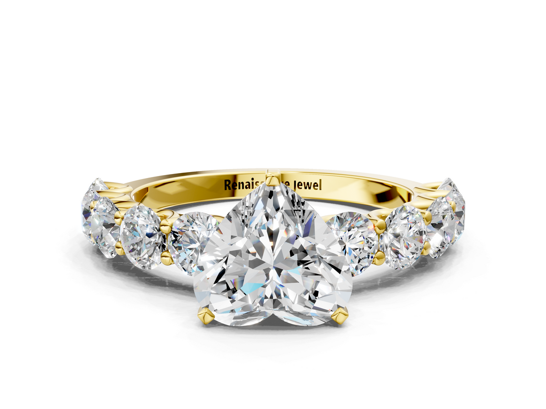 Yellow gold Heart Diamond Prong Setting with Side Stones on a Pave Band_125