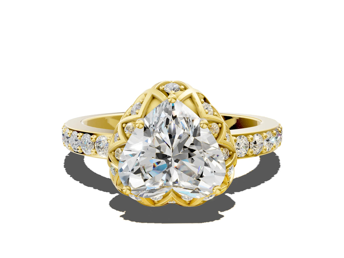 Yellow gold Heart Diamond Solitaire Ring with Shared Prong Pavé Band_54