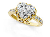 Yellow gold Heart Diamond Solitaire Ring with Shared Prong Pavé Band_55