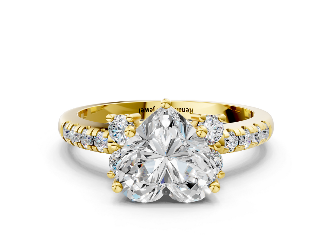 Yellow gold Heart Diamond Three-Stone Pave Band with Four-Prong Setting_32