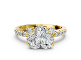 Yellow gold Heart Diamond Three-Stone Pave Band with Four-Prong Setting_32