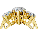 Yellow gold Heart Diamond Three-Stone Ring with Prong Setting and Textured Band_10