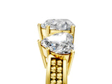 Yellow gold Heart Diamond Three-Stone Ring with Prong Setting and Textured Band_11