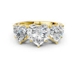 Yellow gold Heart Diamond Three-Stone Ring with Prong Setting and Textured Band_6