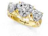 Yellow gold Heart Diamond Three-Stone Ring with Prong Setting and Textured Band_7