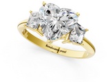 Yellow gold Heart Diamond Three-Stone Ring with Trapezoid Side Stones and Prong Setting_24