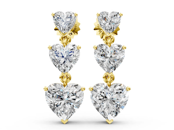 Yellow gold Heart Diamond Triple Drop Earrings