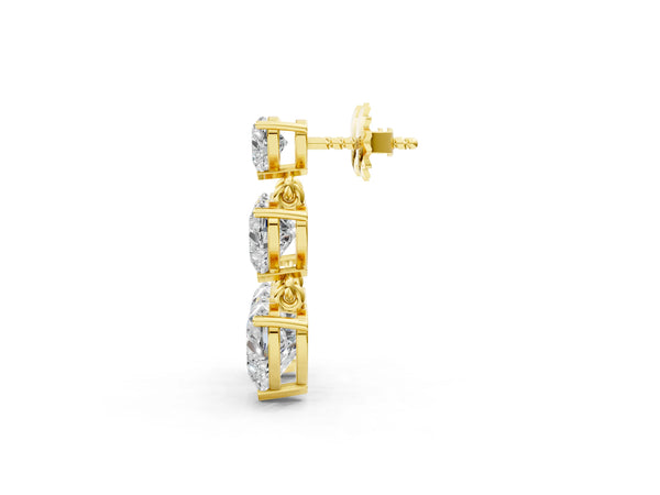 Yellow gold Heart Diamond Triple Drop Earrings