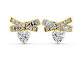 Yellow gold Heart Diamond X Stud Earrings with Baguette and Round Accents_12