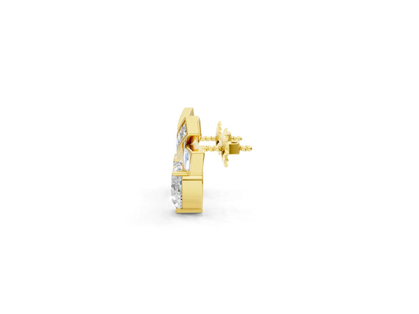 Yellow gold Heart Diamond X Stud Earrings with Baguette and Round Accents