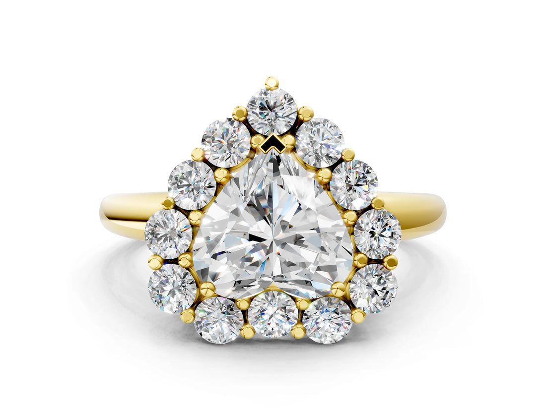 Yellow gold Heart Halo Cluster Diamond Engagement Ring with Prong Setting and Polished Band_39